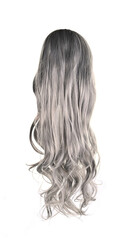 long curly blond wig on a white background