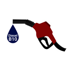 Diesel B10 and gasoline pump gun on white background