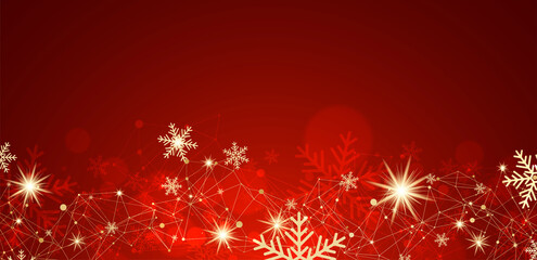Fototapeta na wymiar Abstract christmas card with golden snowflakes and plexus effect.