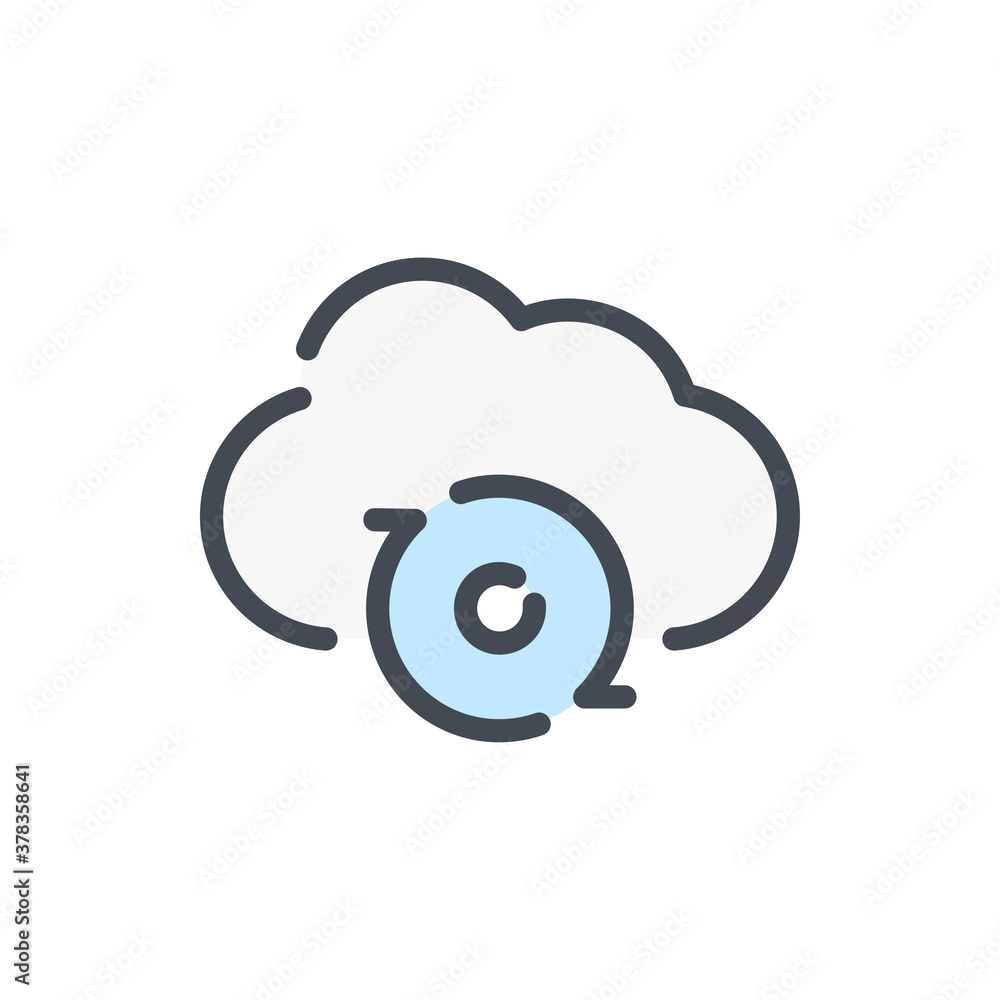 Poster cloud service synchronization color line icon. sync of cloud server vector outline colorful sign.