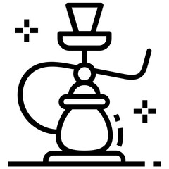 
A vintage smoking device with long stem and handling pipe to be smoked through, hookah icon
