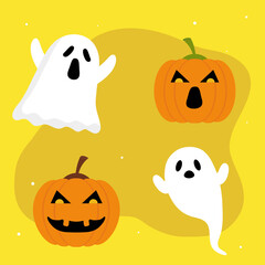Fototapeta premium halloween pumpkins and ghosts design, happy holiday and scary theme Vector illustration