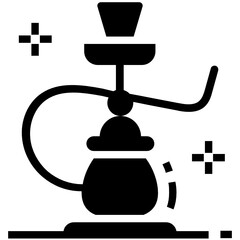 
A vintage smoking device with long stem and handling pipe to be smoked through, hookah icon
