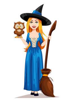 Happy Halloween. Beautiful witch cartoon character Stock Vector | Adobe  Stock