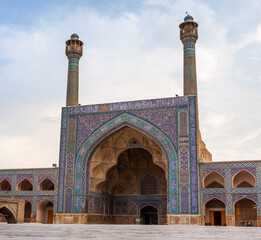 Mosque in Kerman. Beautiful mosque square in Kerman with minarets. Iran. Persian architecture.