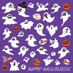 ハロウィンのゴースト　イラスト素材　手書き風　帽子　かぼちゃ