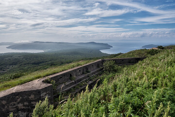 Old abandoned bunker in the woods. military defensive fortifications. fort number 11. Vladivostok....
