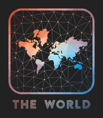 The World map design. Vector low poly map of the world. The World icon in geometric style. The world shape with polygnal gradient and mesh on dark background.