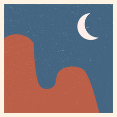 Abstract contemporary aesthetic backgrounds landscapes in night with moon and mountains. Vector