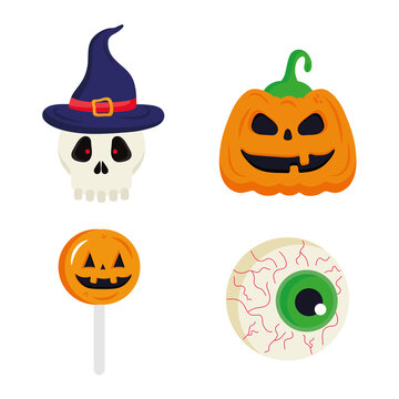 halloween pumpkin skull candy and eye design, happy holiday and scary theme Vector illustration