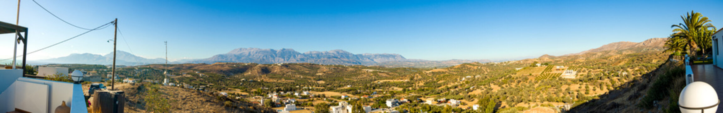 Panorama of Crete Messara plains in the evening light