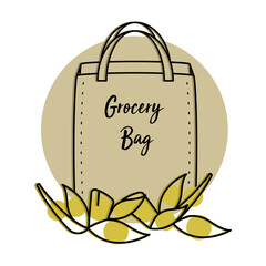 Grocery bag icon with foods and beverages - Vector