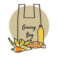 Grocery bag icon with foods and beverages - Vector