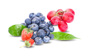 Blueberry grapes and strawberries isolated on white background