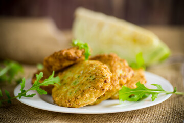 vegetable vegetarian fried cabbage pancakes in a plate