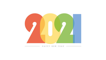 Happy New Year 2021 greeting isolated on white background. Greeting card artwork, brochure template. Vector illustration