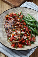 Grilled steak with Green Beans and Salsa