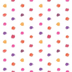 Vector seamless pattern of abstract rounded elements on the white background. Pink, yellow, violent, red and orange colors.