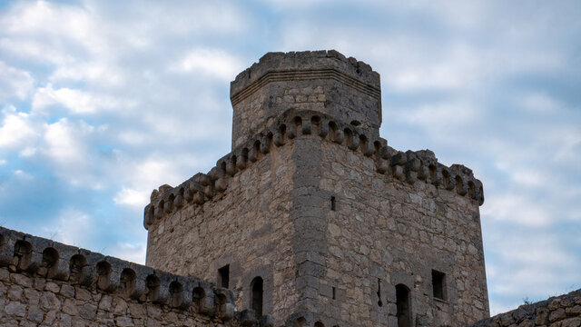 Low angle view of the castle of Barcience in Spain against the cloudy sky