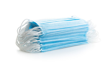 Blue paper face masks. Corona virus protection.