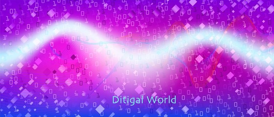 Big Data Sales Vector Background. Fractal Liquid Glow Matrix Flying Binary Code. Cyber Equalizer Slide. Blue Pink Purple 