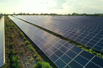 Solar panels installed outdoors. Alternative energy source