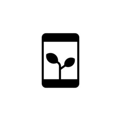 Eco smartphone Icon in black flat glyph, filled style isolated on white background
