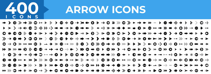 Set of 400 arrows icon. Arrows Black vector on white background. Arrow vector icon for Business, e-commerce. Arrow icon. Arrows Collection