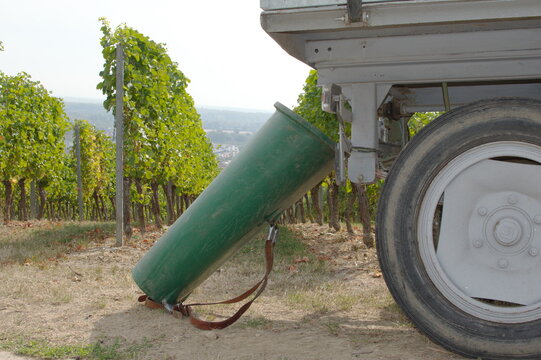 Weinkorb bei Weinlese am Traktor 