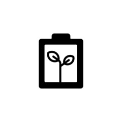 Eco battery Icon in black flat glyph, filled style isolated on white background