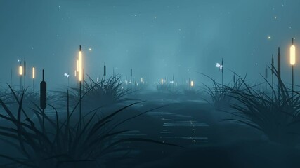 Walking through an abstract foggy swamp. Seamless looping animation.