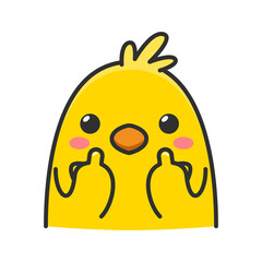 yellow chicken with middle finger. Isolated Vector Illustration