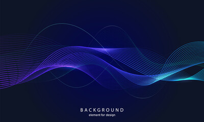 Abstract wave background. Element for design. Digital frequency track equalizer. Stylized line art. Colorful shiny wave with lines created using blend tool. Curved wavy line smooth stripe Vector - obrazy, fototapety, plakaty