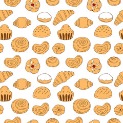 Seamless pattern bakery products, vector illustration,colored