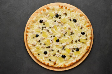 Delicious Italian pizza Hawaiian with pineapple and chicken