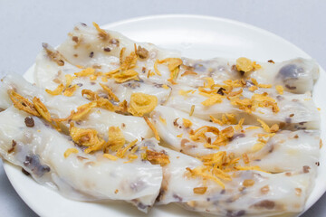 Banh cuon, vietnamese steamed rice noodle roll, vietnamese popular breakfast food
