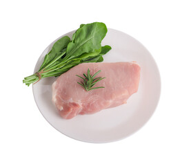 Meat, pork, slices pork loin on a white background