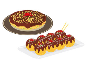 たこ焼きとお好み焼きのベクターイラスト