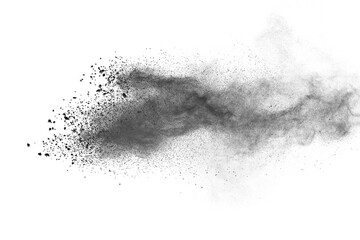 Black powder explosion on white background. 