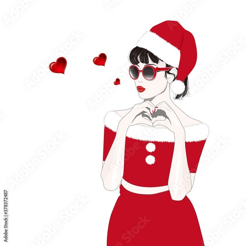 サンタクロース 女性 クリスマス パーティー コスプレ イラスト Wall Mural Noriori R Eorika