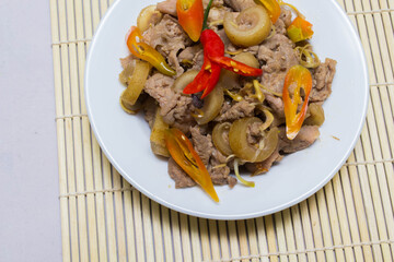 fried beef with chilli and tubers, cuisine Vietnam