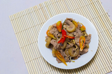 fried beef with chilli and tubers, cuisine Vietnam