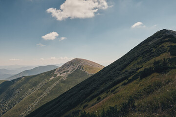 Gorgany ridge in Ukraine Carpathians Mountains. Summer sunny day. Sivulya and Icrovec mountains.