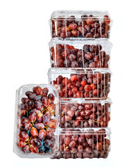 Packaged grapes in a studio setting, isolated on white