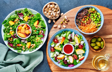 salads in a bowl on stone underground with wooden board