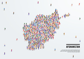 Afghanistan Map. Large group of people form to create a shape of Afghanistan Map. vector illustration.