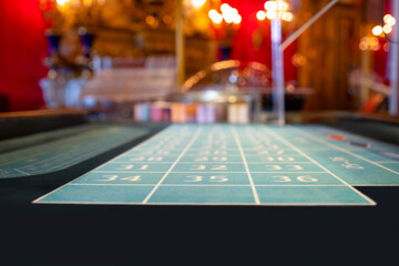 Selective focus on roulette table at casino