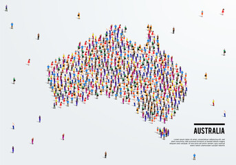 Australia Map. Large group of people form to create a shape of Australia Map. vector illustration. - obrazy, fototapety, plakaty