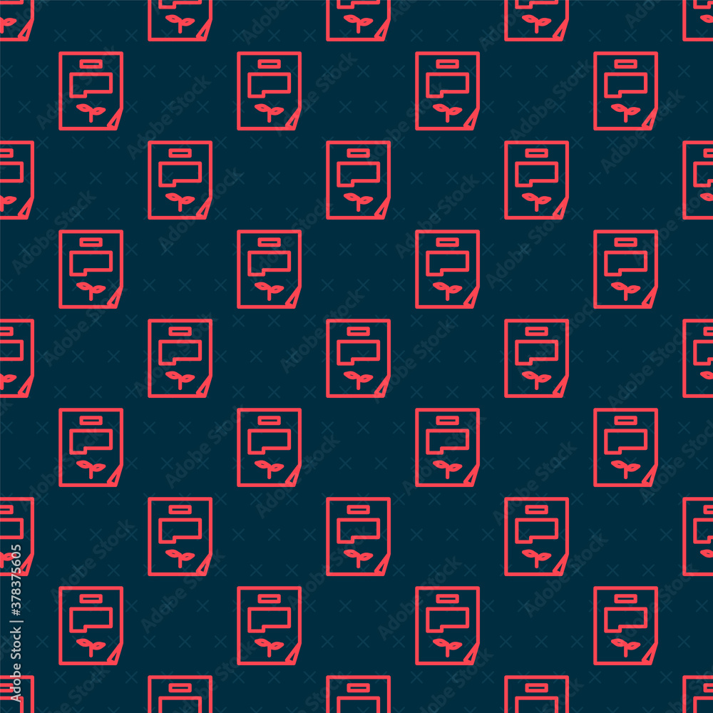 Poster red line leaf document icon isolated seamless pattern on black background. nature file icon. vector 