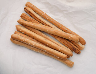Top view of italian grissini breadsticks